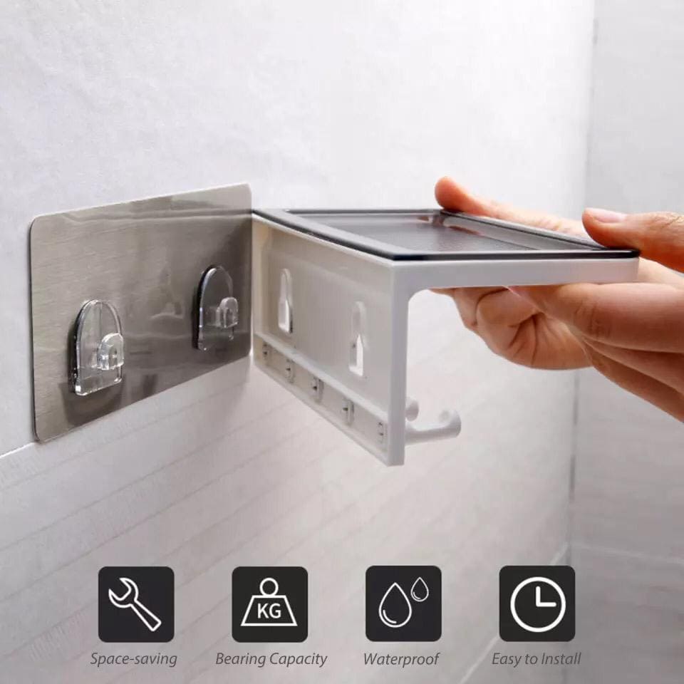 Self Adhesive Wall Storage Shelf with Hooks, Wall Mounted Organizer, No Drilling Hook Rack Storage Basket, Kitchen Storage Rack Self Adhesive Wall Storage Shelf with Hooks, Wall Mounted Organizer, No Drilling Hook Rack Storage Basket, Kitchen Storage Rack